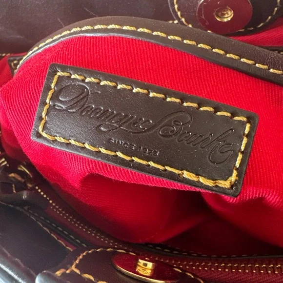 DOONEY BOURKE Florentine Leather Double Strap Shoulder Bag Gray W” Red Interior - Picture 6 of 13